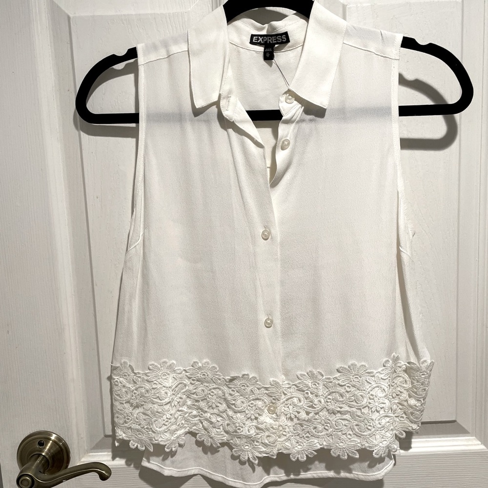 Express Button up Tank with Floral Detail